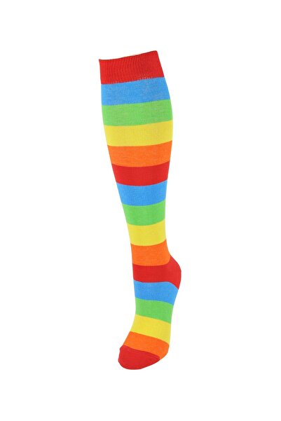 Design Socks Kadın Kalın Çemberli Pamuklu Gökkuşağı Diz Altı Çorap - Desen Çorap