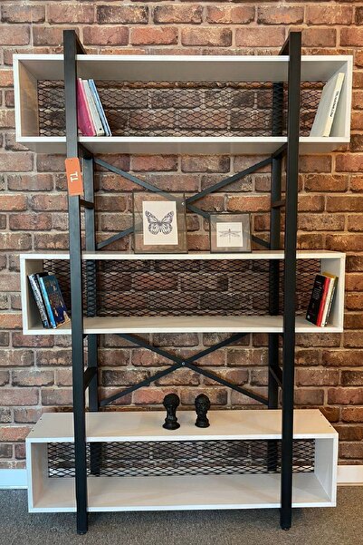 Plus aksesuar 3 Raflı Endüstriyel Tasarım Raf Kitaplık Kütüphane Dosya Rafı A...