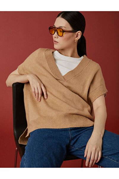 Koton Oversize Süveter V Yaka Kısa Kollu