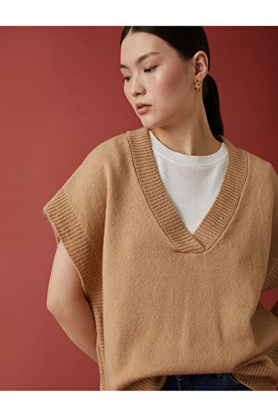 Koton Oversize Süveter V Yaka Kısa Kollu