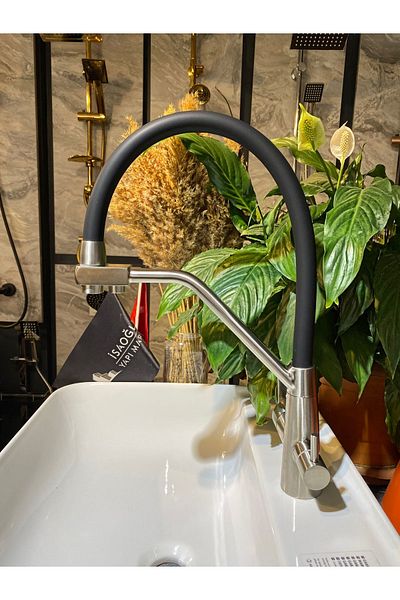 İSAOĞLU YAPI Matt Chrome Purified Kitchen Faucet Inox Purified Spiral Sink Faucet Suitable for Purification Devices