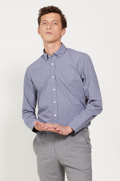 AC&Co / Altınyıldız Classics Cămașă pentru bărbați, albastră, slim fit, cu tăietură îngustă, cu guler cu nasturi ascunși