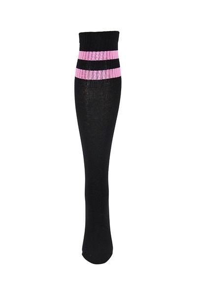 Design Socks Дамски розови раирани памучни чорапи до коляното, черни - Чорапи с шарки
