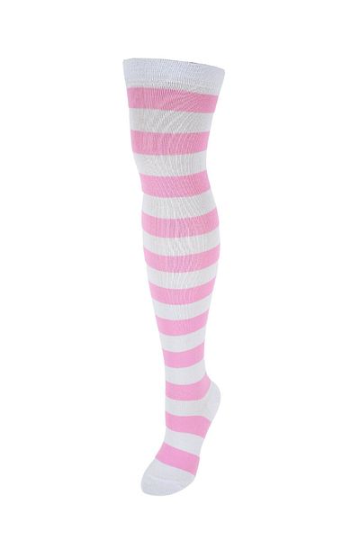 Design Socks Șosete de damă, alb, roz, cu dungi din bumbac, până la genunchi - Șosete de design