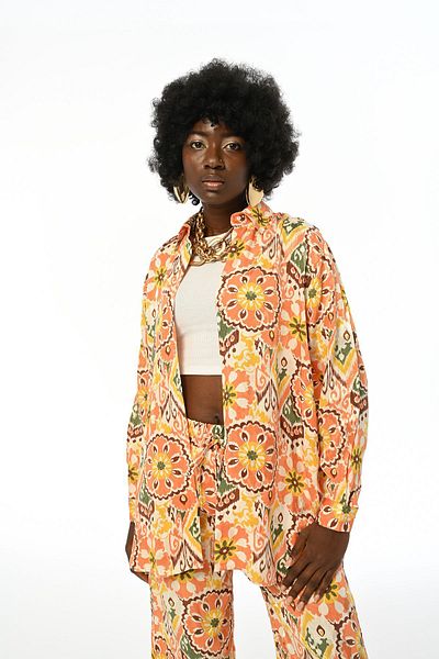 Orfeo Negro Cămașă de damă oversize cu modele geometrice