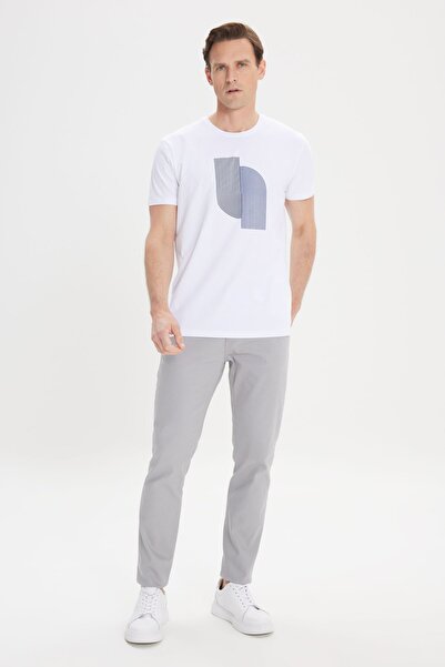 ALTINYILDIZ CLASSICS Λευκό ανδρικό μπλουζάκι με ελαστική βαμβακερή λαιμόκοψη με λεπτή εφαρμογή