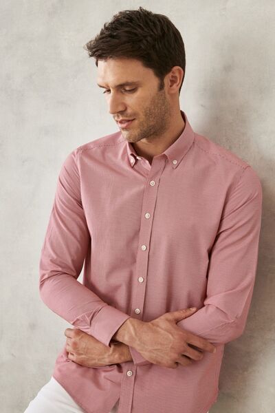 AC&Co / Altınyıldız Classics Férfi piros karcsú szabású keskeny szabású oxfordi gombos galléros gingham pamut ing