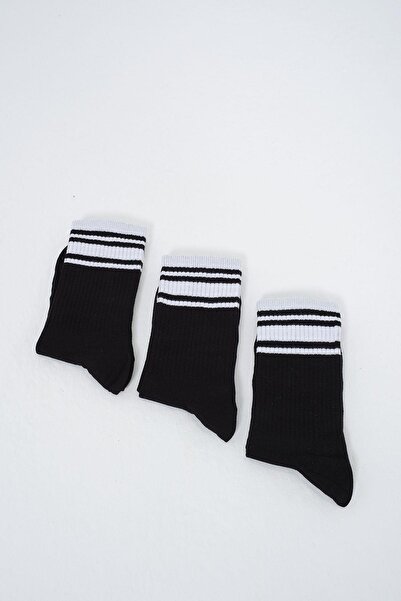 C&City Черни мъжки комплект дълги чорапи на райета от 3 части