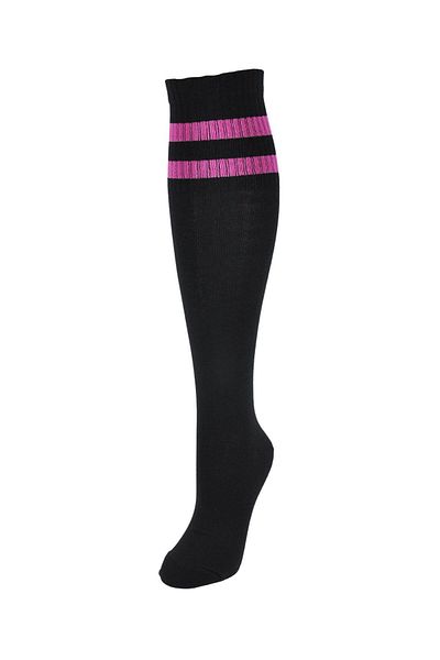Design Socks Дамски чорапи до коляното от памук с кестеняво-бежово и райета, черни - Чорапи с шарки