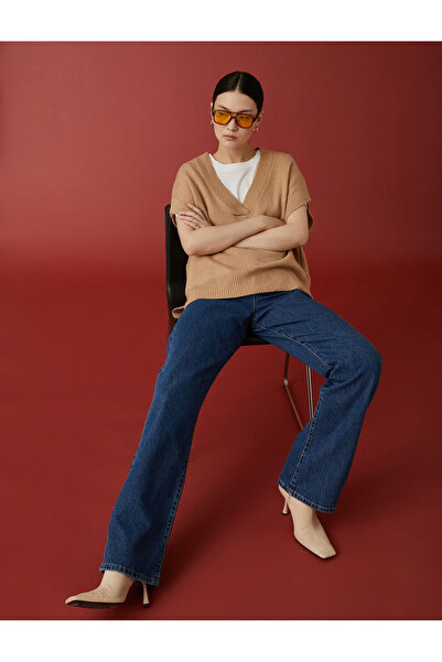 Koton Oversize Süveter V Yaka Kısa Kollu