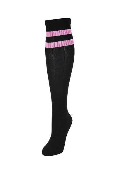 Design Socks Дамски розови раирани памучни чорапи до коляното, черни - Чорапи с шарки