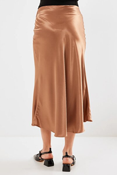 MEECY Sötét bézs szatén szoknya