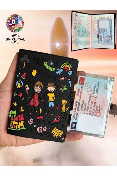 Cekuonline Children's Scribble Pattern Smooth Surface Leather Passport Cover Case Suitable for All Country Passports
