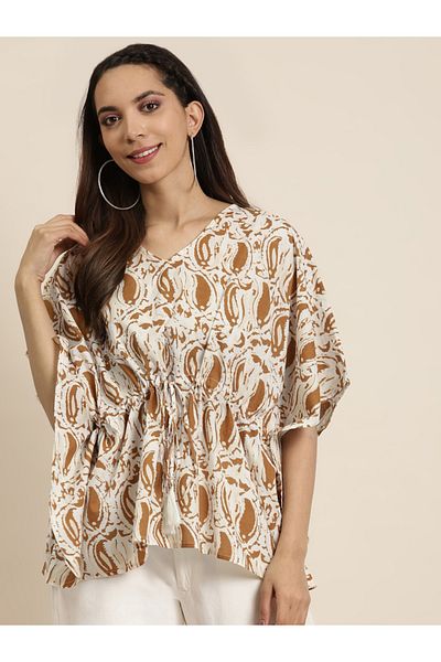 Sassafras By Styli Paisley Print Short Kaftan Top