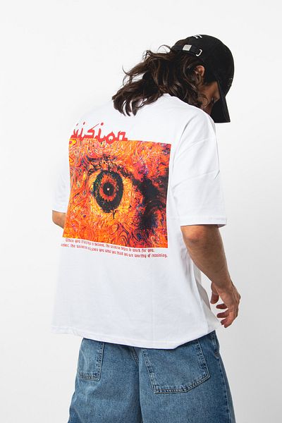 Sekizbiraltı Vision Printed Oversize 24/1 Premium Λευκό Tshirt