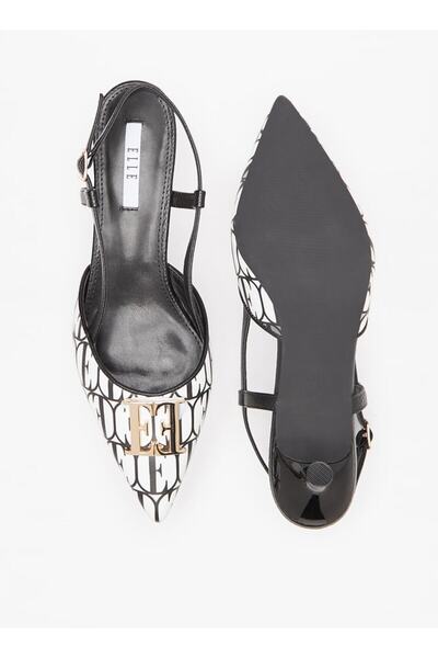 ELLE Monogram Print Pumps with Buckle Closure and Kitten Heels