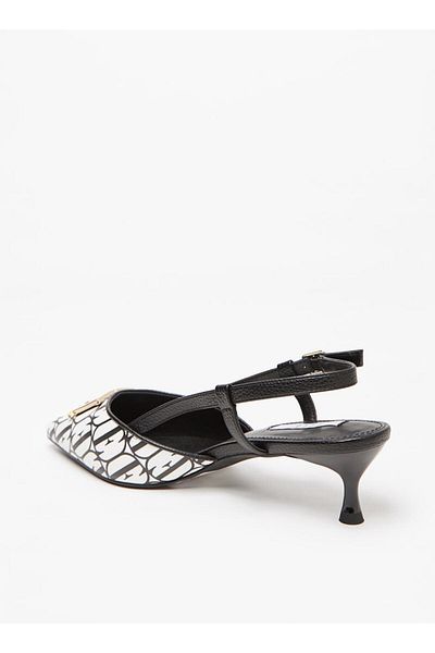 ELLE Monogram Print Pumps with Buckle Closure and Kitten Heels
