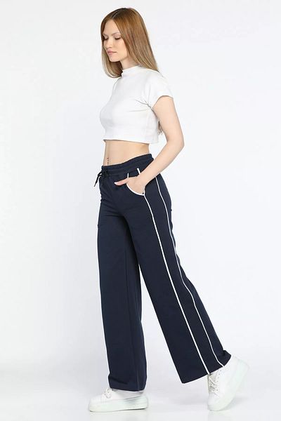 GÜLSELİ Γυναικεία φούτερ Navy Blue - Φαρδιά πόδια με λάστιχο στη μέση και ρίγες