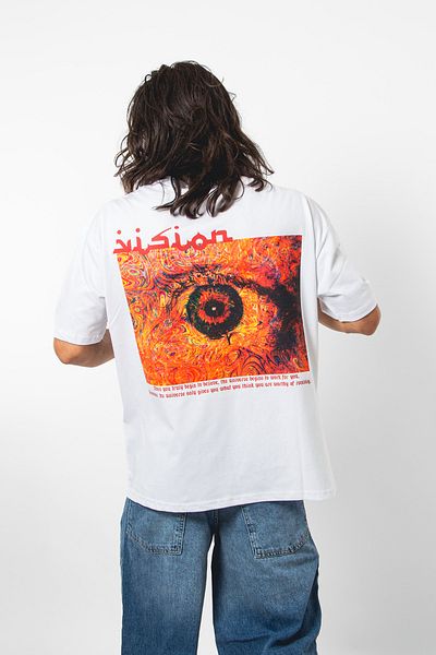Sekizbiraltı Vision Printed Oversize 24/1 Premium Λευκό Tshirt