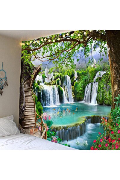 GREENDECOR Çiçek Botanik Şelale Su Cennet Duvar Örtüsü Dekoratif Duvar Halısı Duvar Sanatı Duvar Dekorasyonu