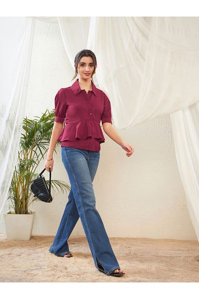 Sassafras By Styli Frill Detail Shirt Style Blouse