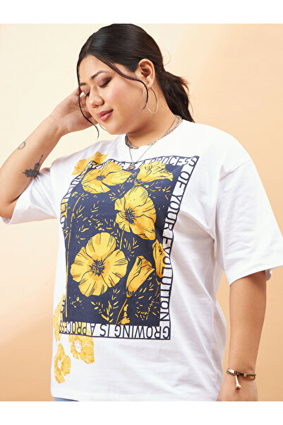 Sassafras By Styli Plus Floral Graphic Print Drop Shoulder T-Shirt