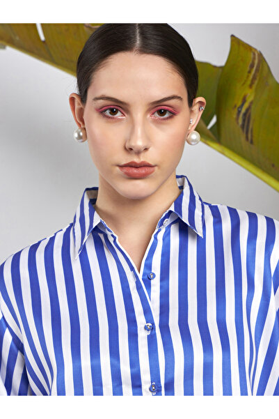 Sassafras By Styli Striped Satin Shirt with Long Sleeves