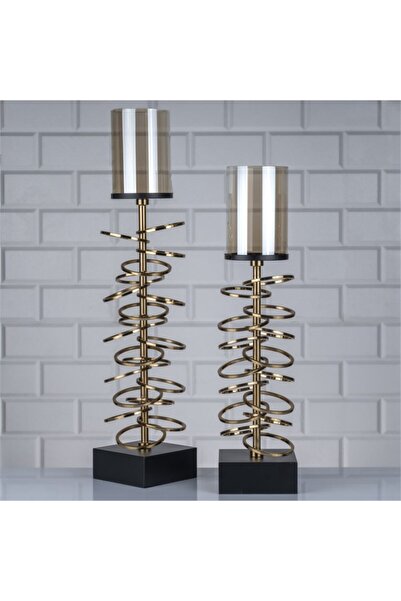 Hinora İkili Halka Desenli Şamdan Seti