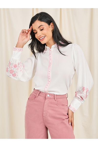 Styli Floral Print Relax Fit Shirt with Aztec Border Print