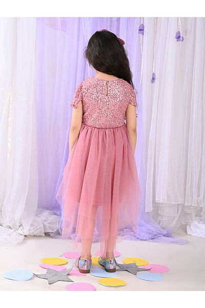 LilPicks By Styli Sequin Detail Mesh Layer Hem Dress
