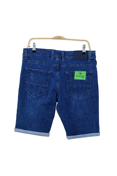 DYNAMO Flexible Lycra Blue Slim Fit Denim Shorts - Drawstring Waist and Belt, Laser Nails
