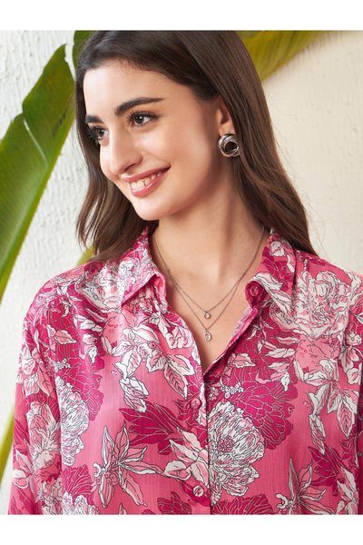 Sassafras By Styli Oversized Floral Print Shirt with Drop Shoulder Sleeves