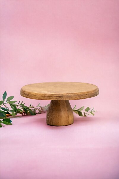 hemlife Lucca 25 Cm Ahşap 10 Cm Ayaklı Yuvarlak Pasta Sunum Servis Tabağı