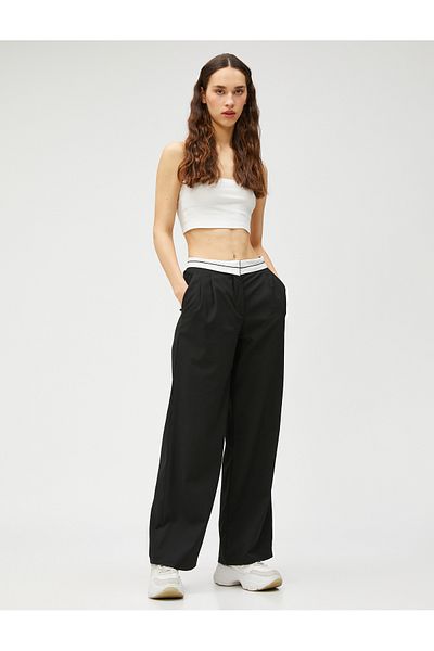 Koton Fabric Trousers Wide Leg Waist Detailed Pocket Pleated