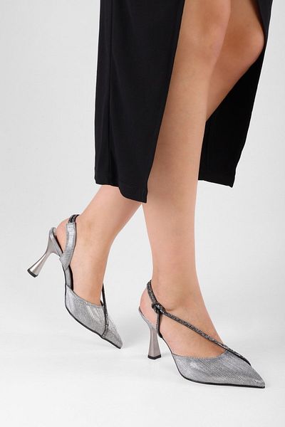 SOLMAZ LEROY PLATINUM FLASHED SILVERY HEELED SHOES