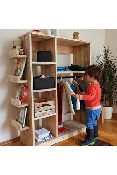 Genel Markalar Masif Ahşap Montessori Çocuk Gardrobu