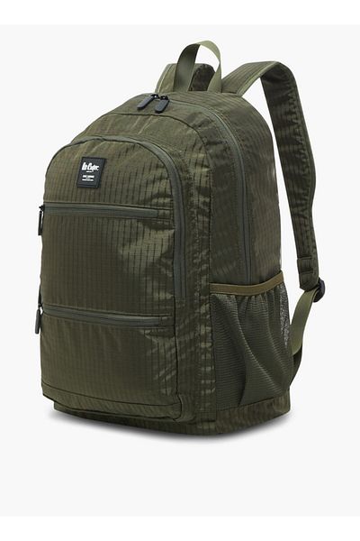 Lee Cooper Checked Backpack with Zip Closure - 46x32x18 cm