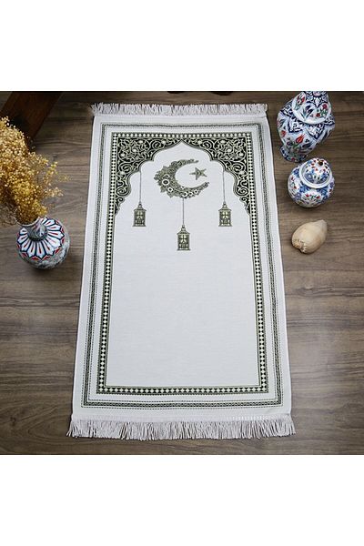 Asyabayrak Kerim Ramadan Chenille Prayer Rug - Cream