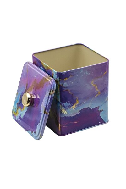 EVLE Ef023-f0 Liquid Purple Patterned Square Metal Storage Container 12x12 Cm