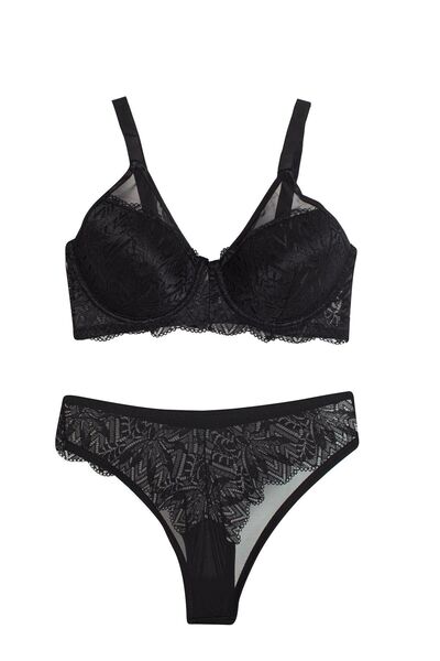 Cansoy Tüllü Dantelli C Kap Siyah Sütyen Takımı (678T)