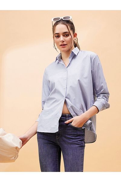 Sassafras By Styli قميص مخطط كبير الحجم بأكمام طويلة