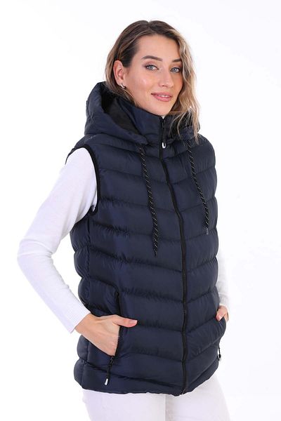 B.HE.Z Navy Blue Women's Puffer Vest - Y20 Gel Filled, Removable Zipper, Hood Pocket