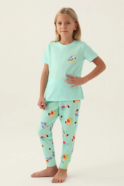 ROLY POLY 3403-S Parrot Patterned Jungle Pajama Set - Mother and Daughter Combination