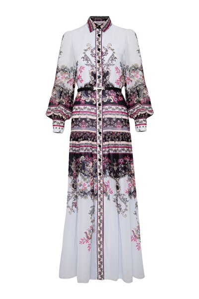 THE NUQUELLA فستان شيفون منقوش فوشيا - 860