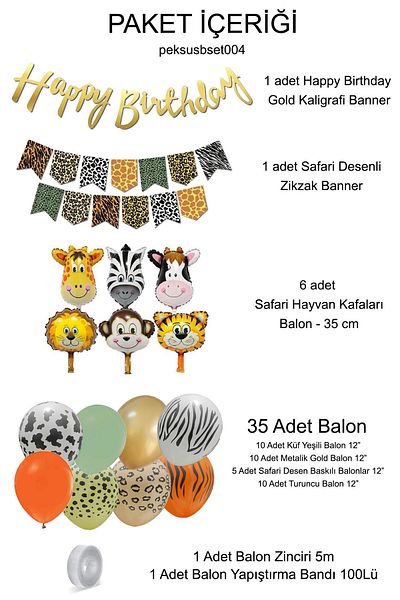 PEKSHOP Safari Birthday Party Set Balloon Chain Streamer Set Animal Head Balloons