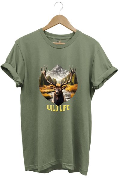 WİDİ Μπλουζάκι Hunting Wild Life Wild Life Deer με στάμπα 100% βαμβακερό χακί