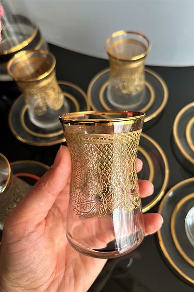 DECOSTYLE Gold Filled Pantograph Embroidered 12 Piece Tea Set