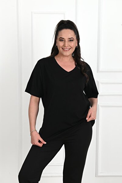 Koza Butik V-neck Large Size Women's T-shirt - 1297-22