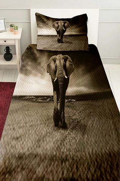 Else Halı Gray Patterned Printed - Single Padded Pique Bed Set