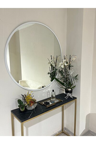 Ersan Dizayn 100 Cm Beyaz Metal Çerçeve Dekoratif Yuvarlak Ayna